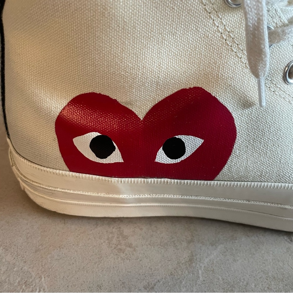 💲OLD - CDG Cream authentic retro high Converse top canvas sneakers - SIZE 11 - Picture 12 of 13